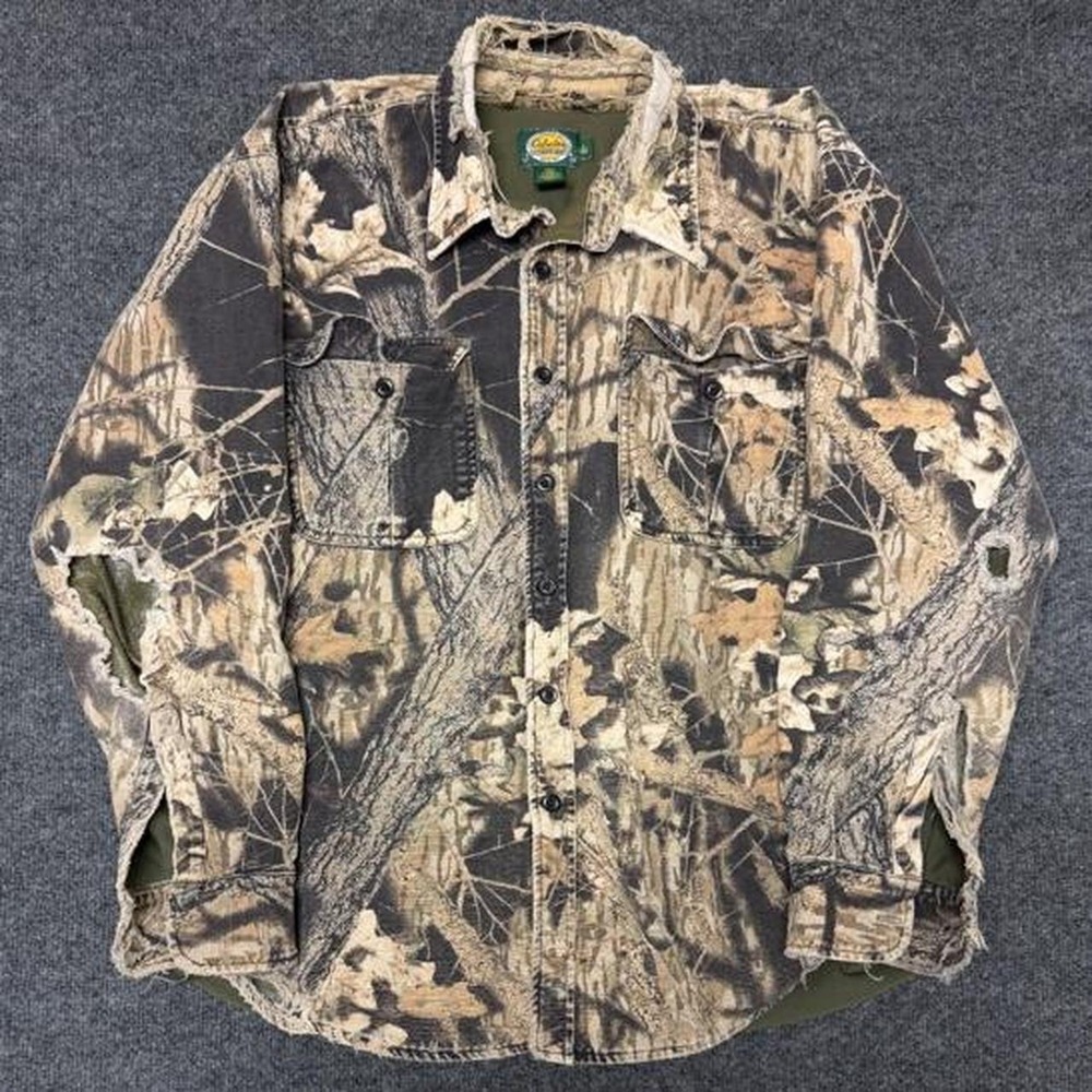 Vintage 90s Cabelas Camouflage Lined Button Up Shirt Mens Large Camo Hunting